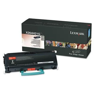 Rectangular black toner cartridge labelled Lexmark X264h21g