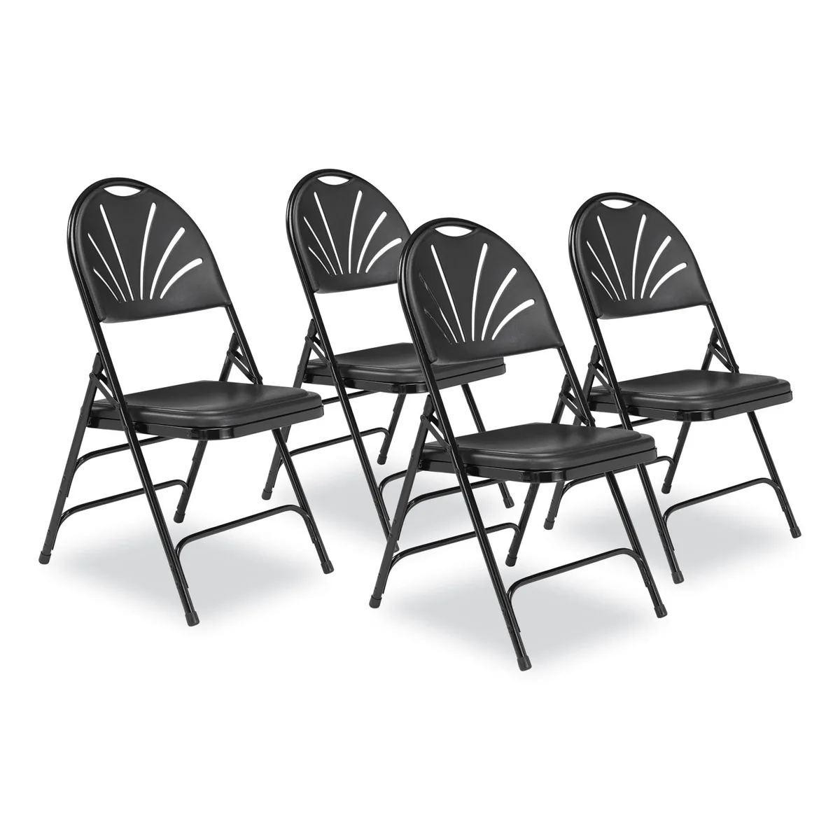 National Public Seating National Public Seating 1100 Series Fan-Back Tri-Brace Dual Hinge Folding Chair Black 4/Carton — product photo