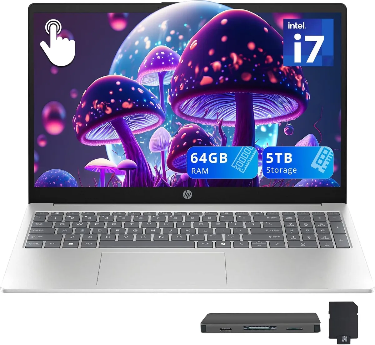 HP HP 15.6" FHD Touchscreen Business Laptop Intel Core i7-1355U 64GB 4TB SSD 1TB Docking Station Set Silver — product photo
