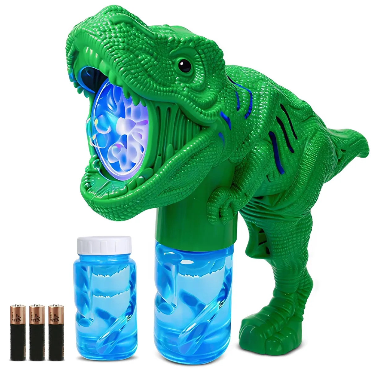 Toysery Dinosaur Bubble Gun LED Lights Green Brown — product photo