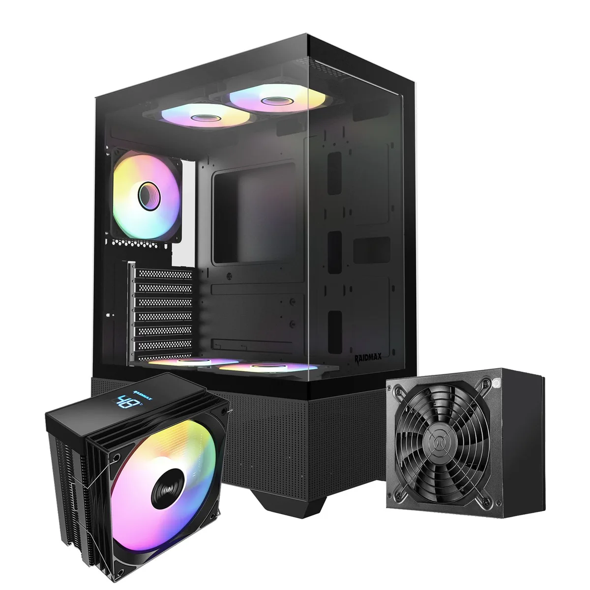 Raidmax Raidmax i802 PC case bundle with 700W PSU, 5 RGB fans, 120mm ARGB cooler — product photo