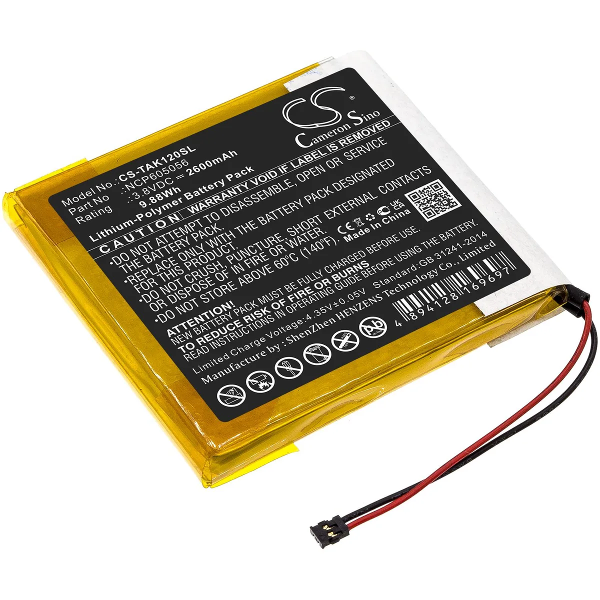 Cameron &amp; Co Cameron &amp; Co DS-CS-TAK120SL 3.8 V 2600 mAh Li-Polymer battery for AK120 — product photo