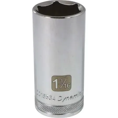 Chrome 1/2 inch drive 6 point socket with laser etched size markings and knurled grip ring