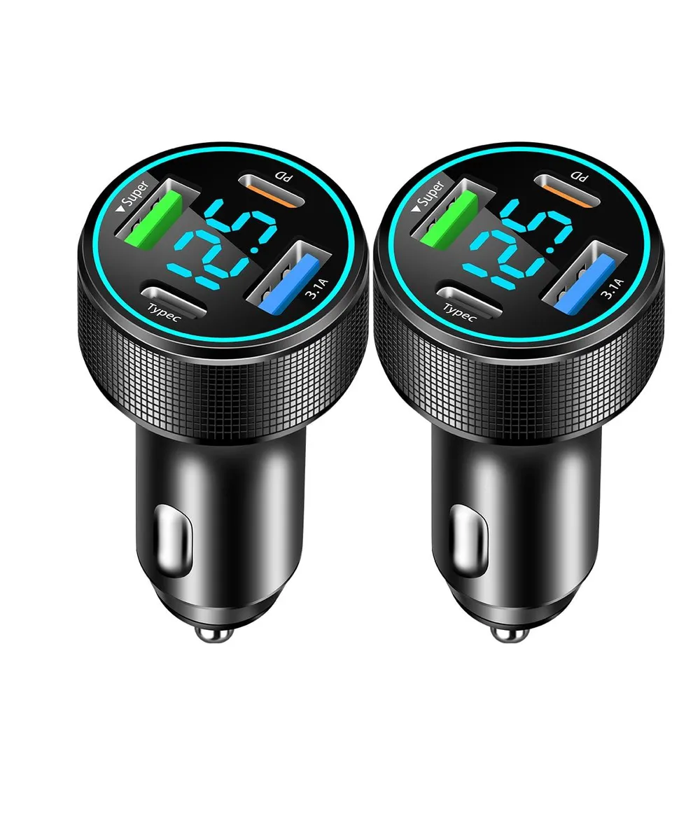 No Sew No Sew 66W 4-Port Car Charger 30W PD 3.1A LED Voltmeter 2 Pack — product photo