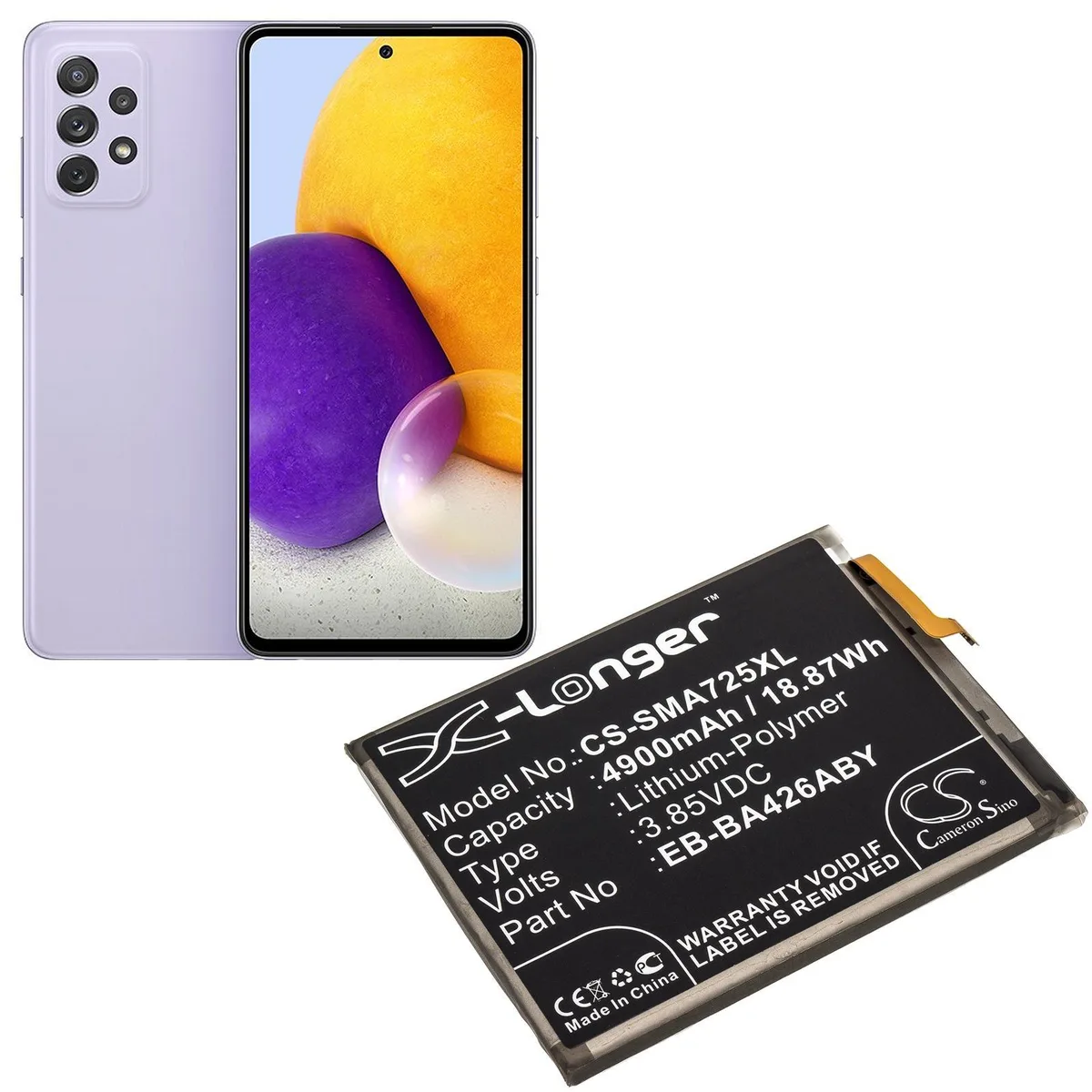 Rectangular black battery pack with printed capacity labels