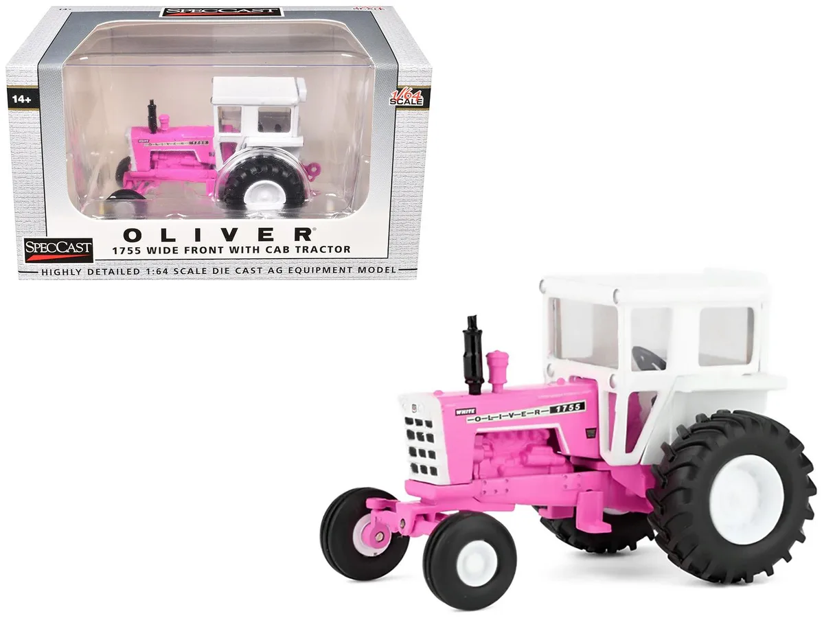SpecCast Collectibles SpecCast Collectibles Oliver 1755 Wide Front Tractor with Cab Hot Pink White 1/64 Diecast Hobby Collectible — product photo