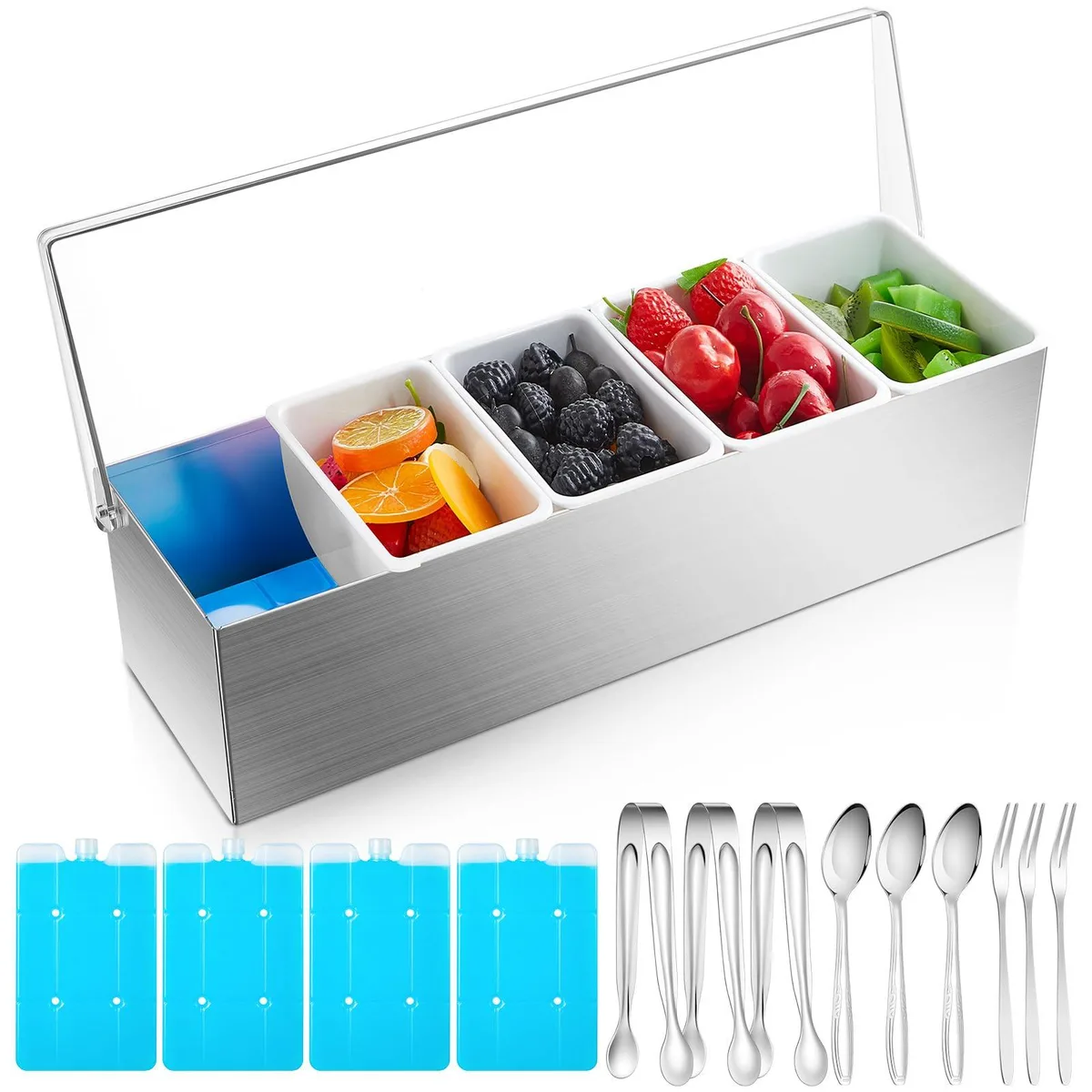 DNBeffulgent DNBeffulgent Mifoci FLO3090 14-Piece Stainless Steel Chilled Condiment Server Set — product photo