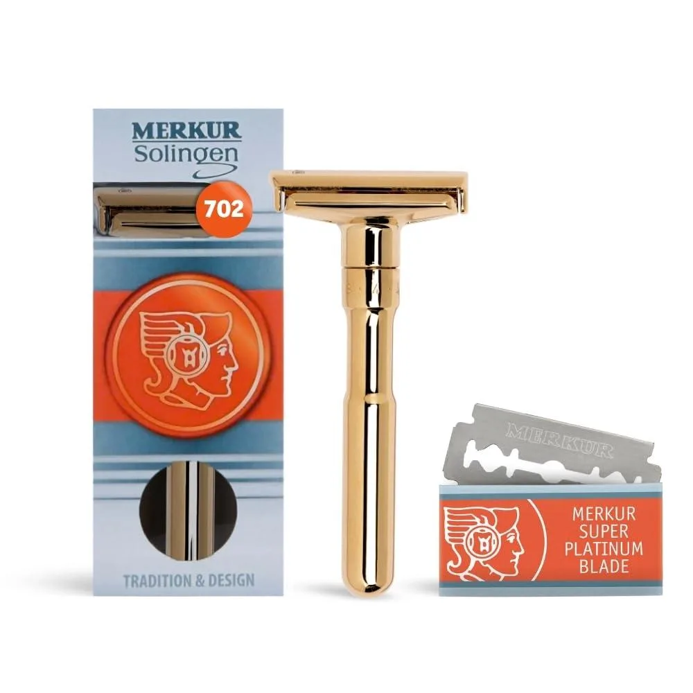 Bright gold adjustable safety razor with twist handle and snap-on cap