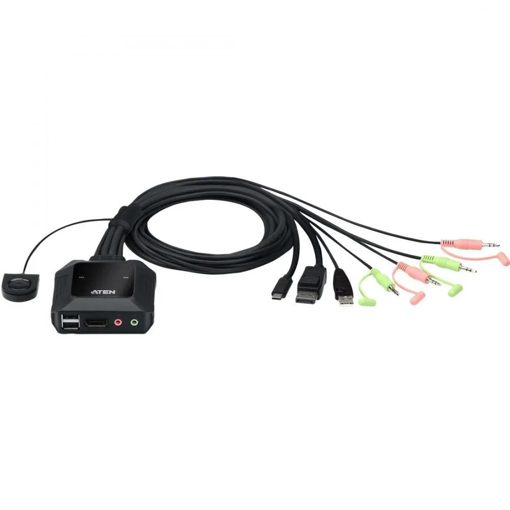 ATEN TECHNOLOGIES ATEN TECHNOLOGIES CS52DP 2-Port USB-C DisplayPort Hybrid Cable KVM Switch — product photo