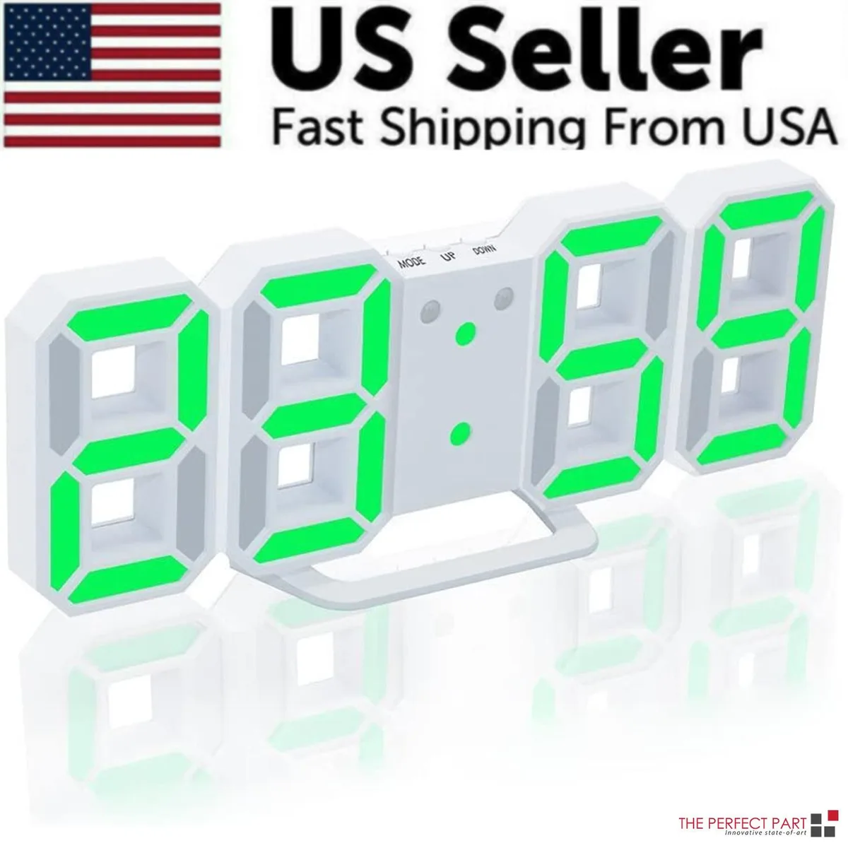 The Perfect Part The Perfect Part 3D LED Alarm Clock Auto Brightness 12/24H USB Green — product photo