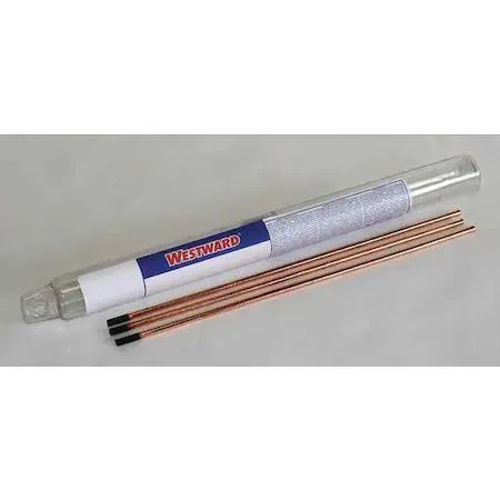 Ten copper-coated carbon gouging electrodes, 3/8 inch diameter, 12 inches long