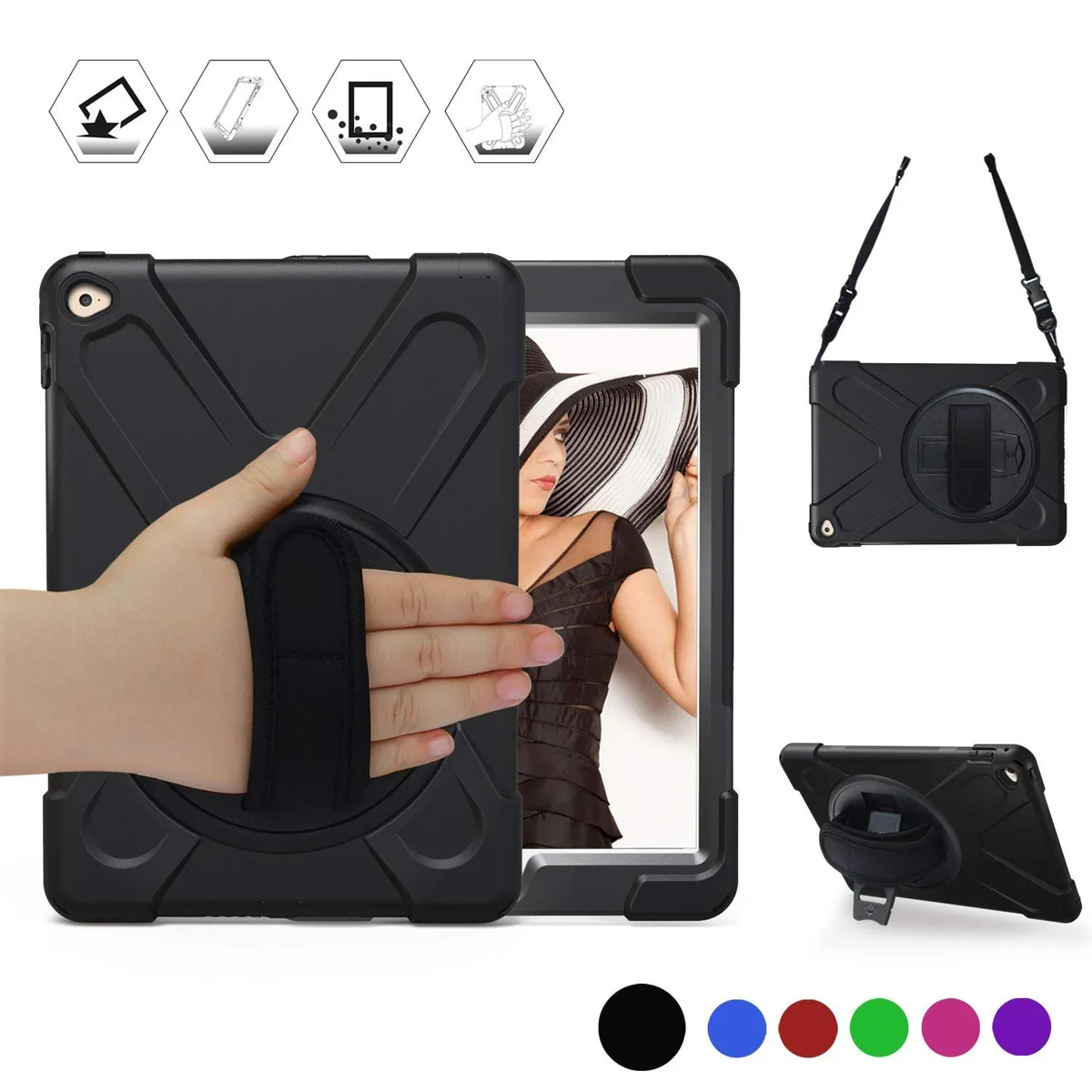 Werleo Werleo iPad Air 2 Hybrid Shockproof Case with 360 Kickstand, Hand & Shoulder Straps — product photo