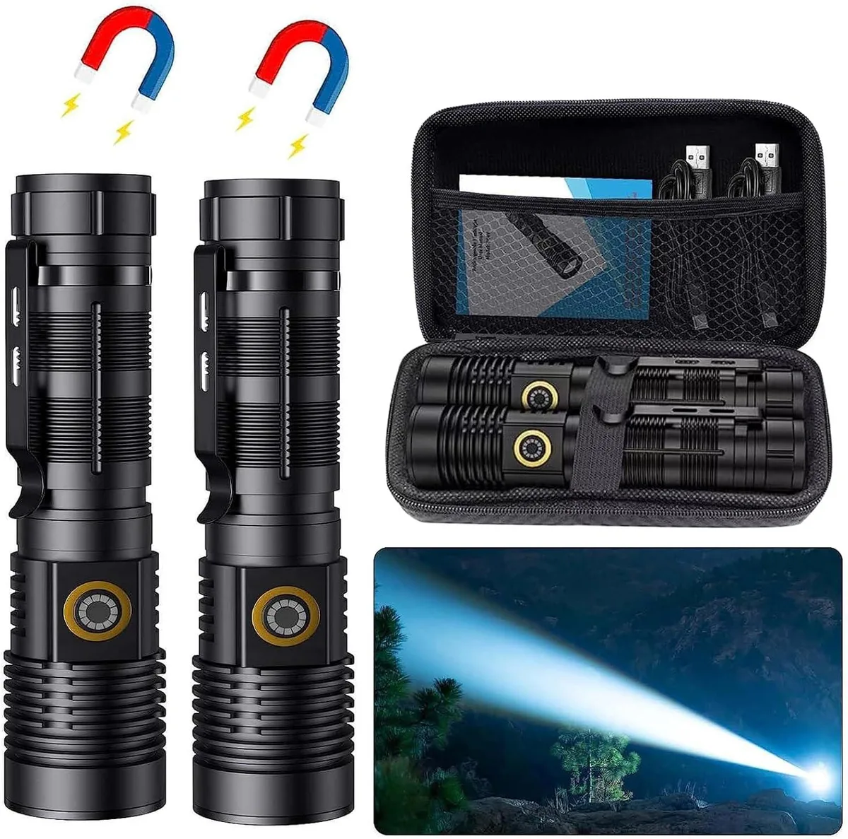 Small cylindrical flashlight with matte finish, magnetic base and USB-C port