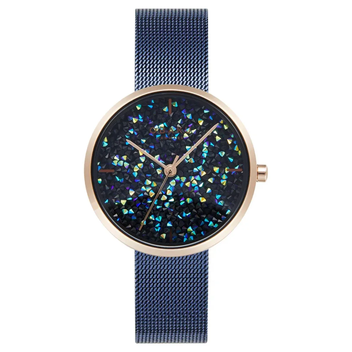 Obaku Glimmer watch, dark blue dial, stainless steel case and bracelet