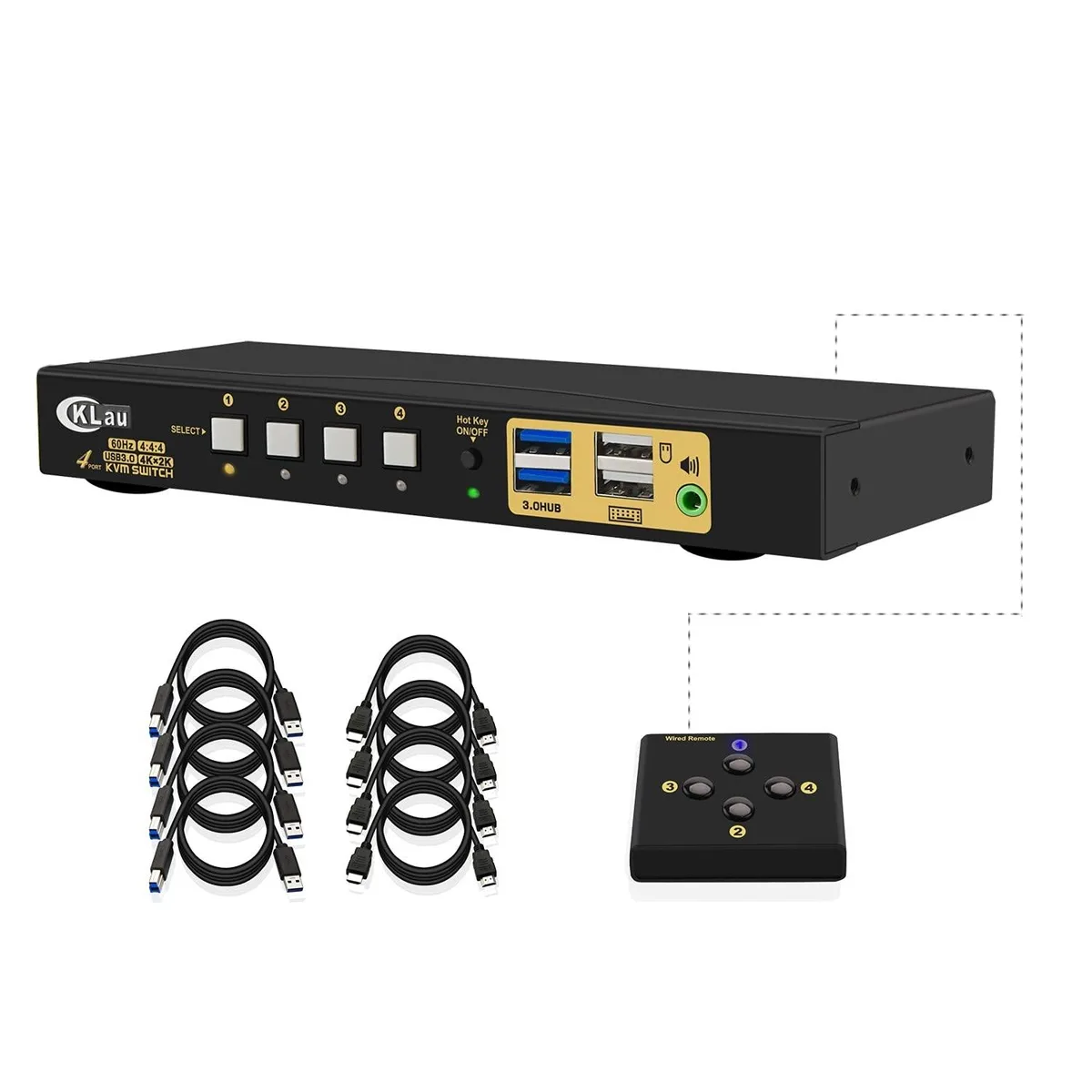 CKLau CKLau 4-Port HDMI 2.0 USB 3.0 KVM Switch with 2 USB 3.0 Hubs and Audio — product photo