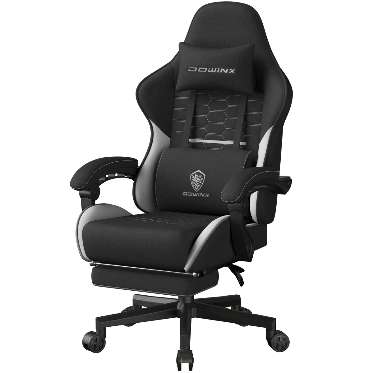 Dowinx Dowinx LS-6658G gaming chair fabric 350 lb 145° recline black white — product photo