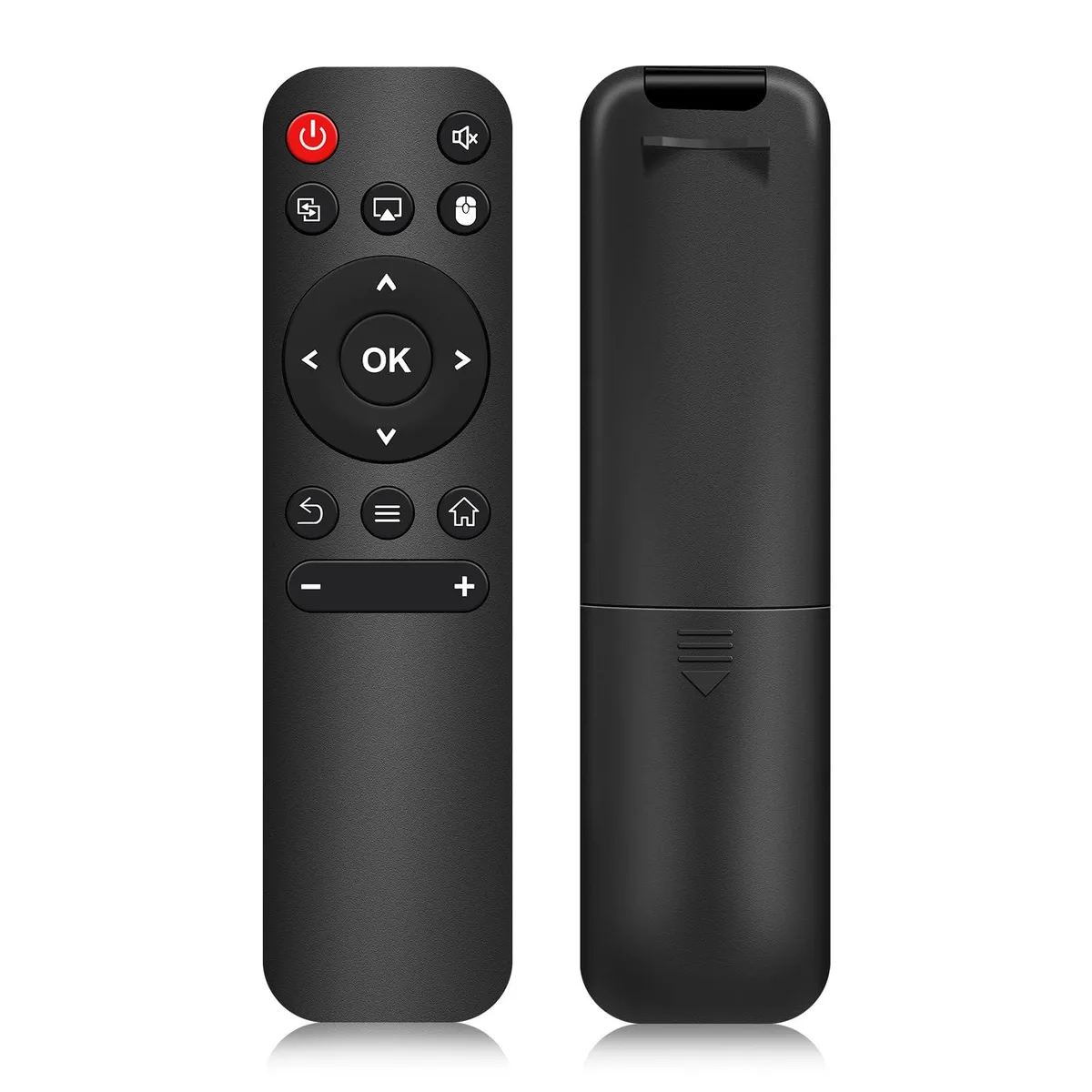 Small black rectangular remote control with button layout