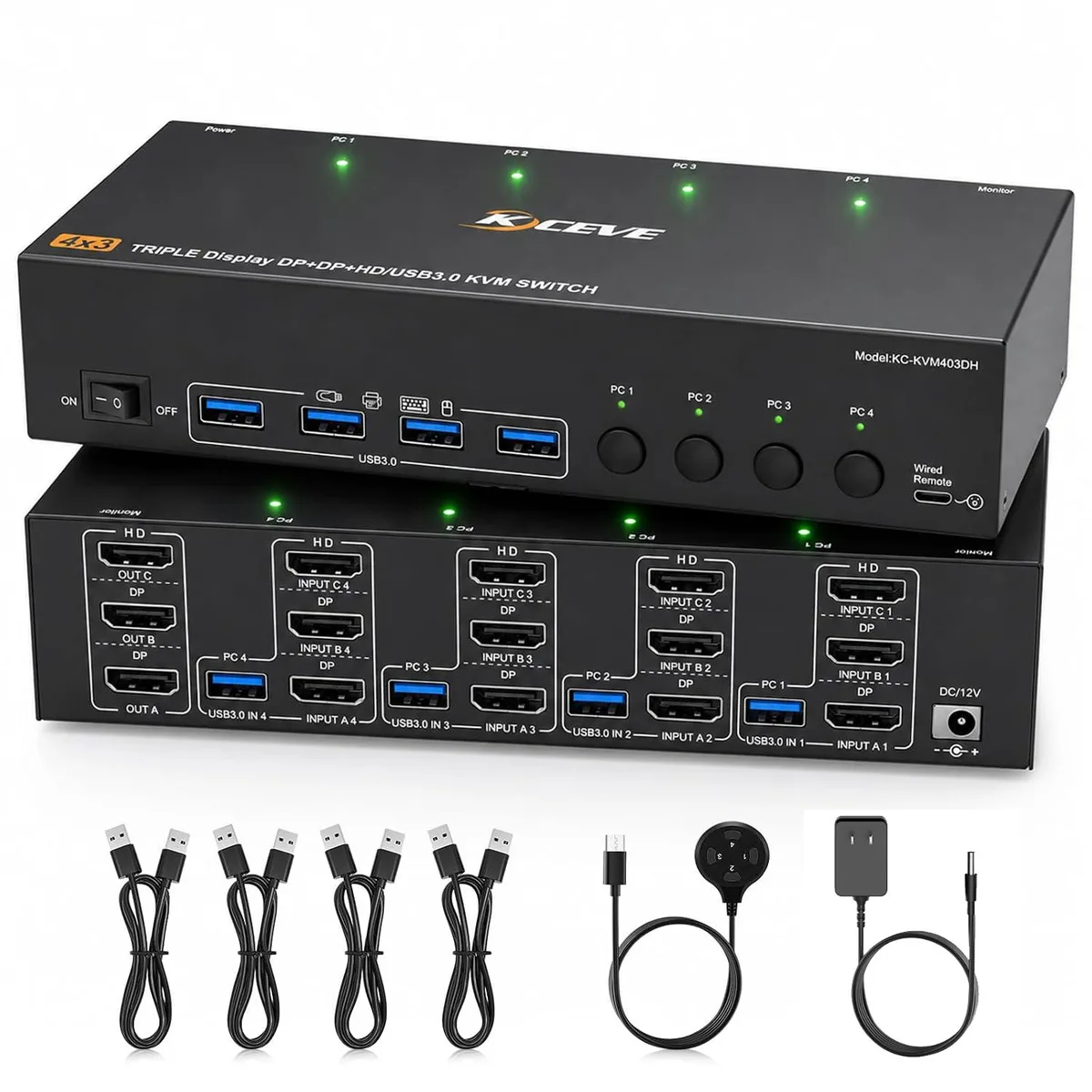 AUTYUE AUTYUE KVM403DH KVM Switch 4 Computers 3 Monitors HDMI 2 DisplayPort 8K@60Hz 4K@144Hz 4 USB 3.0 — product photo