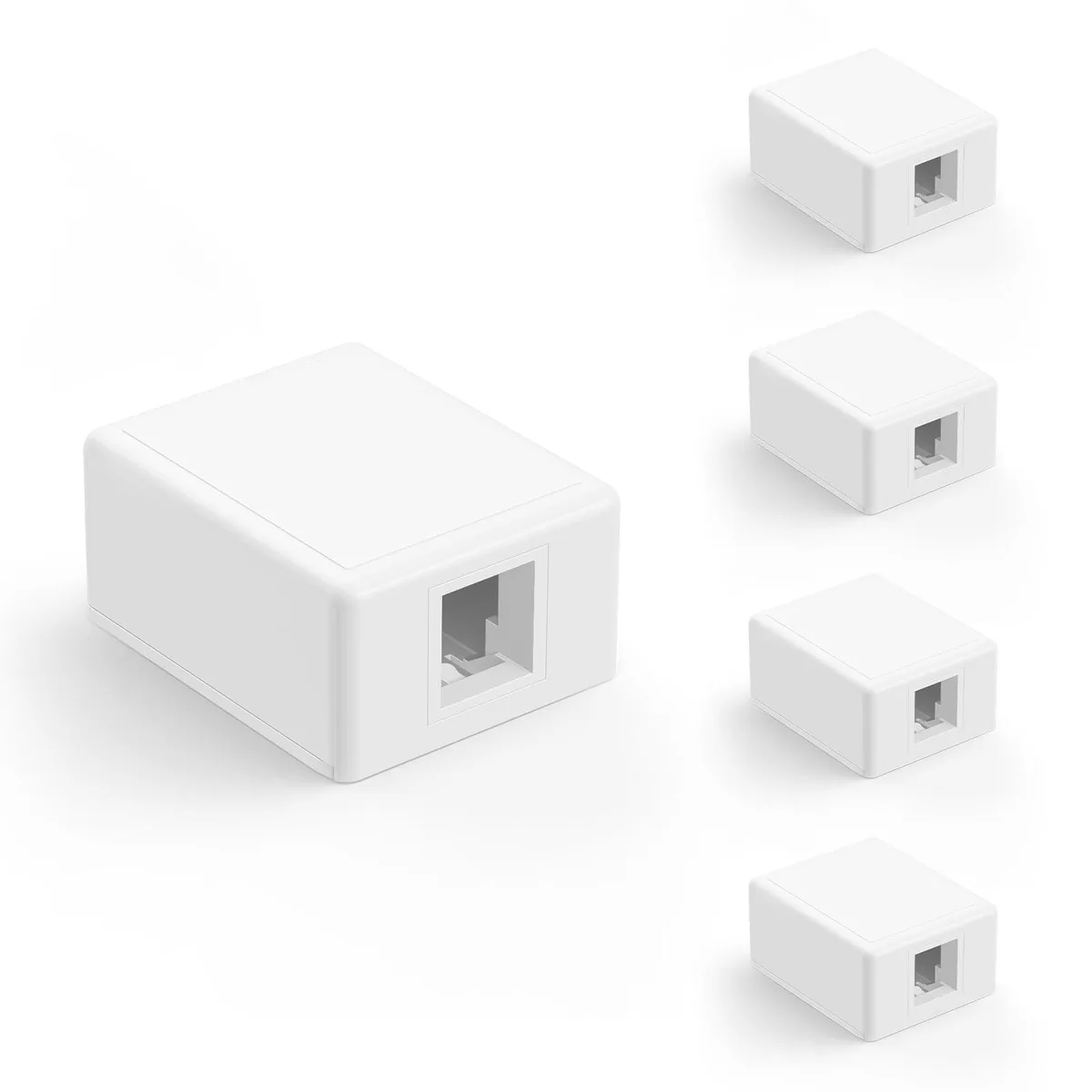  WAVLINK A166-1A-5P-CA RJ45 Surface Mount Box 1-Port 5-Pack White — product photo