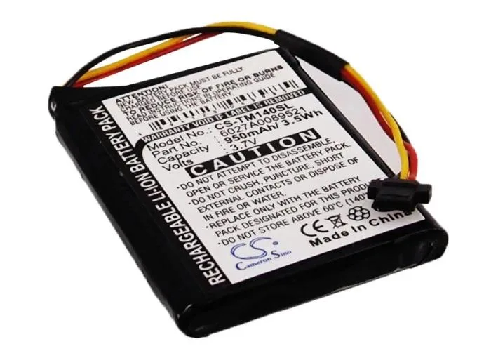 Rectangular replacement battery pack with black plastic casing and label showing 950mAh 3.52Wh