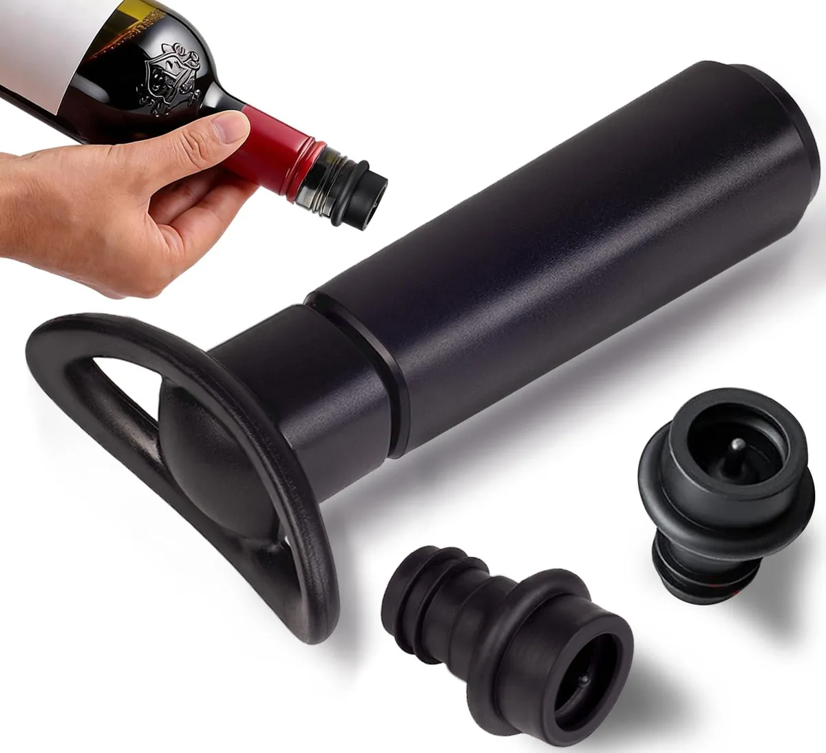Wine vacuum pump with two silicone stoppers
