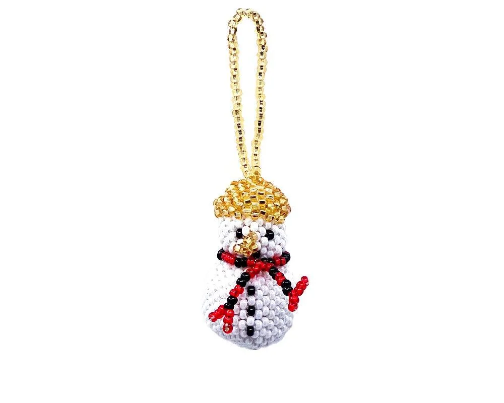  Evening Crystals Frosty Snowman Czech Glass Seed Bead Ornament 2.8" x .8" x .8 — product photo