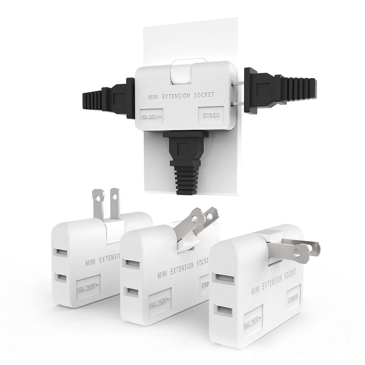  Cable Matters ET003 3-Way Rotating Power Splitter Cord, 125V 15A, White 3-Pack — product photo