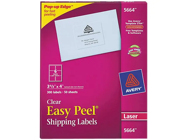 Avery Avery 5664 Clear Shipping Labels 300 Labels 50 Sheets — product photo
