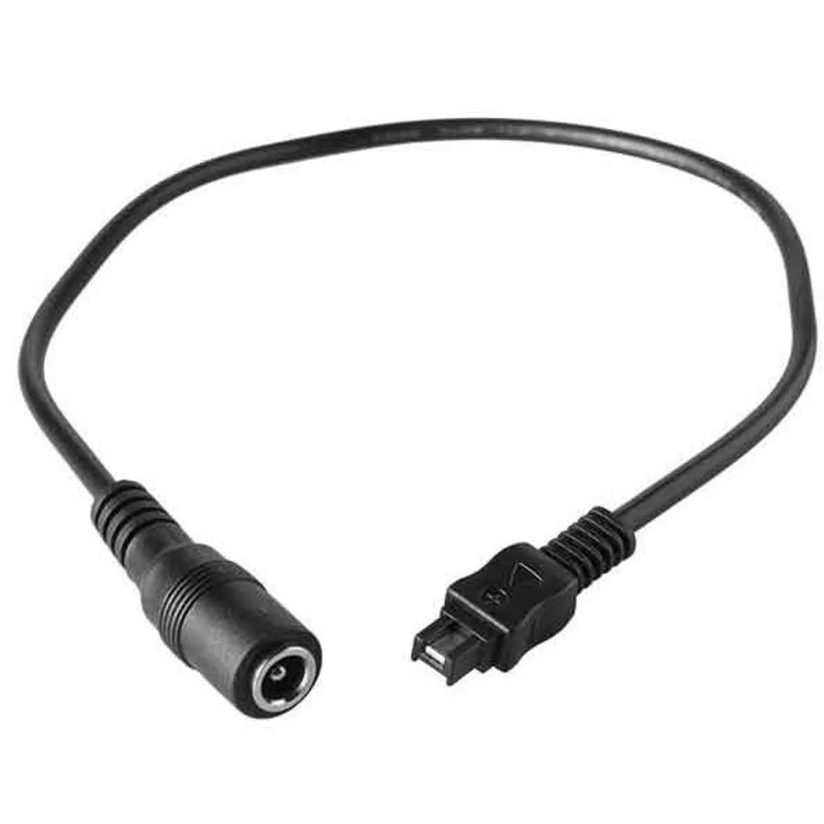 Small black plastic coupler with battery-shaped body and cable attached
