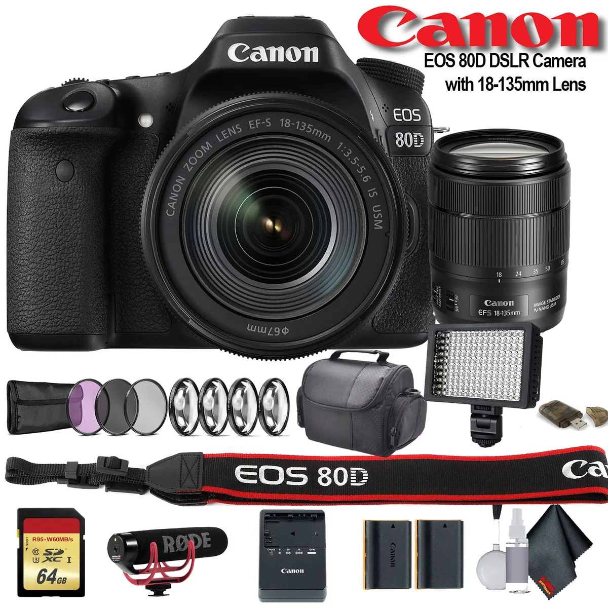 Canon Canon EOS 80D 24.2MP DSLR Camera 18-135mm Lens Advanced Bundle — product photo