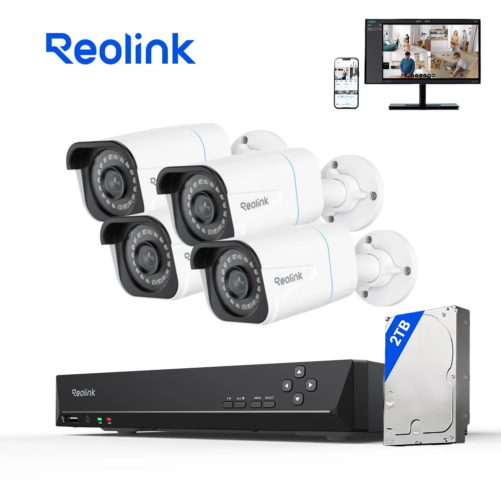 Reolink Reolink RLK8-810B4-A 8CH 4K Surveillance Security System 4pcs 8MP PoE IP Cameras 2TB HDD NVR — product photo