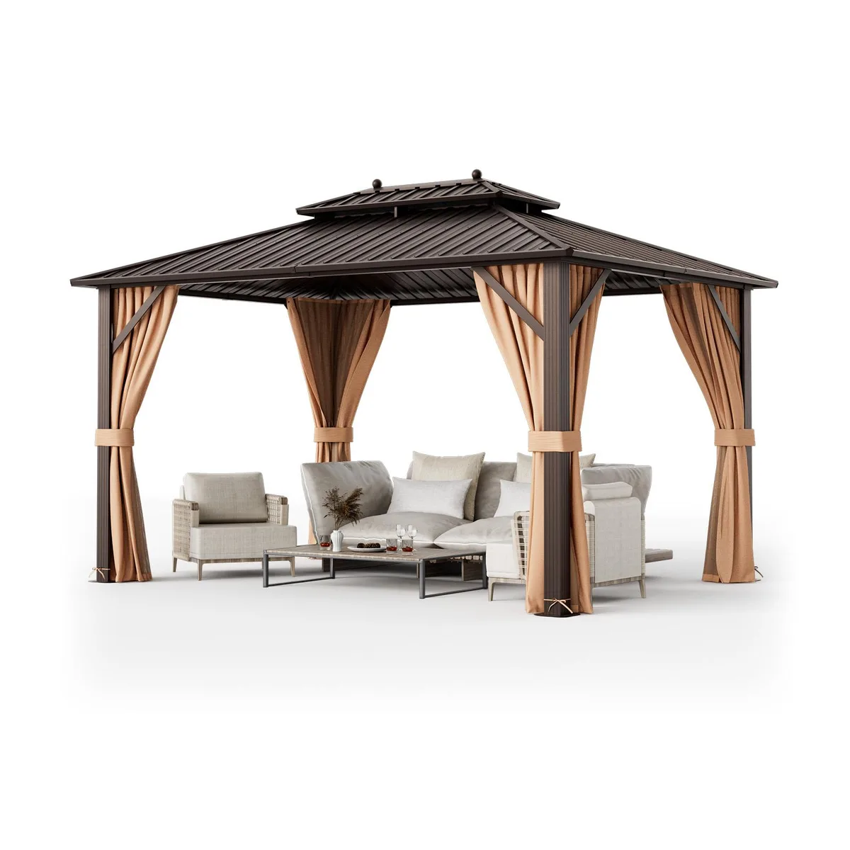 SlickBlue SlickBlue 10x13ft Double-Roof Hardtop Gazebo Coffee — product photo