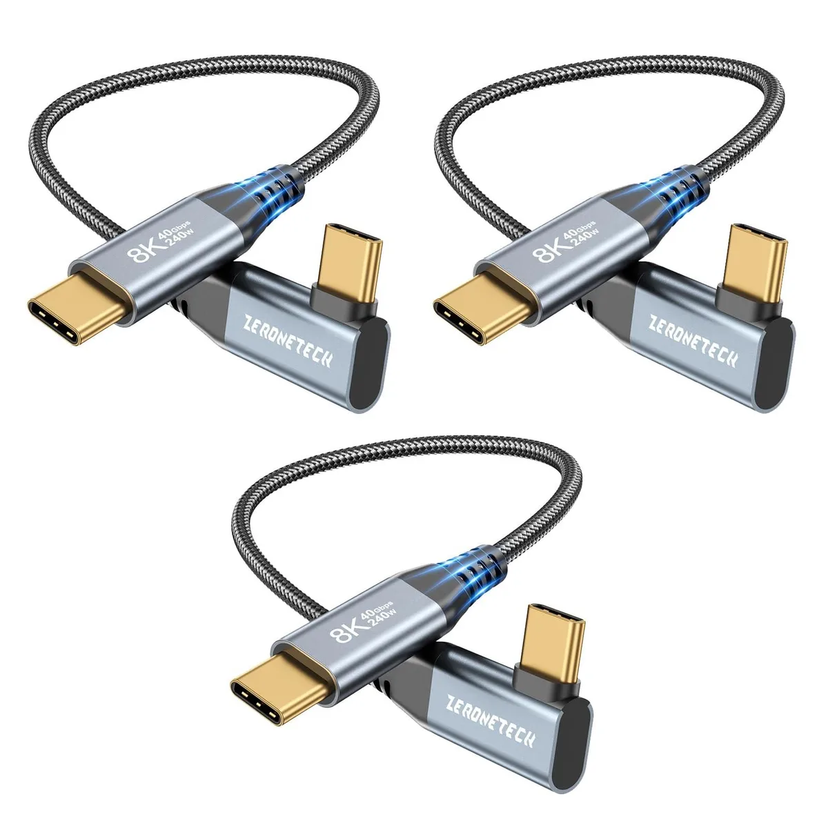 Avantalk Avantalk Right-Angle Thunderbolt 4 Cable .5 ft 40Gbps 240W 8K 3-Pack — product photo
