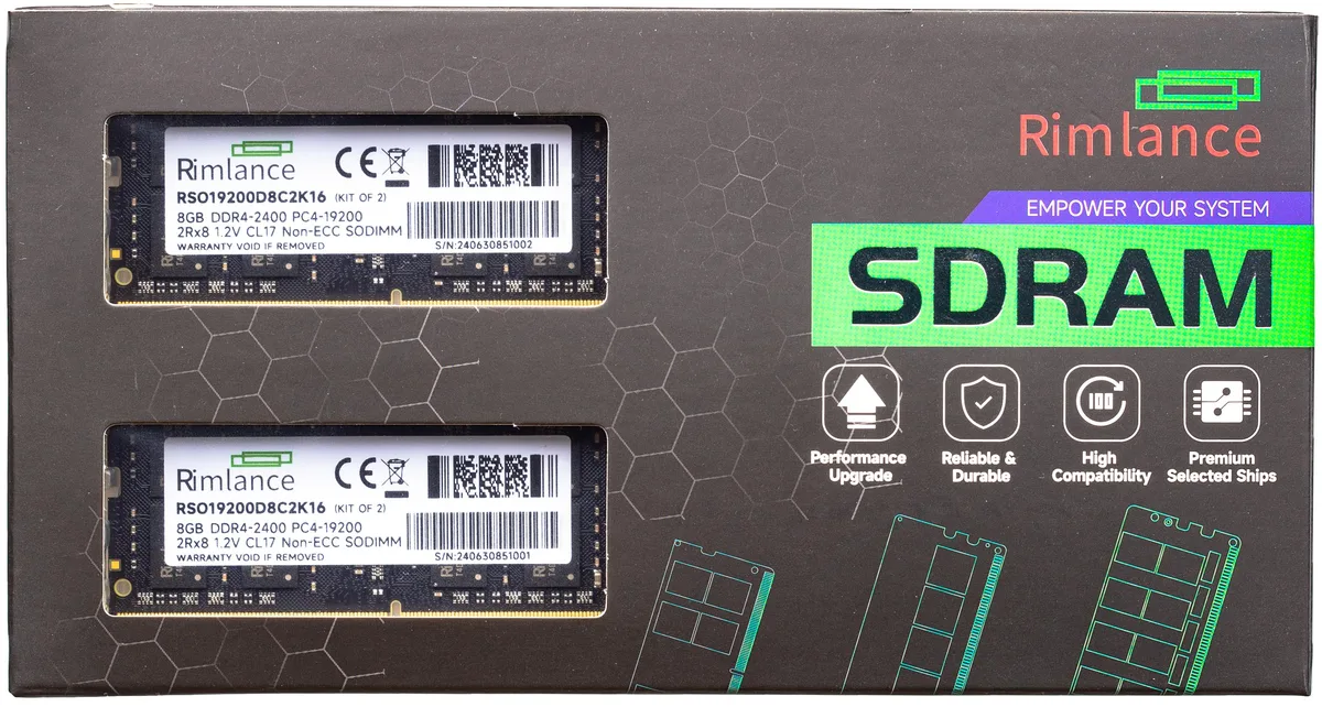 RIMLANCE RIMLANCE RSO19200D8C2K16 16GB (2x8GB) DDR4 2400MHz CL17 1.2V SODIMM 2Rx8 — product photo