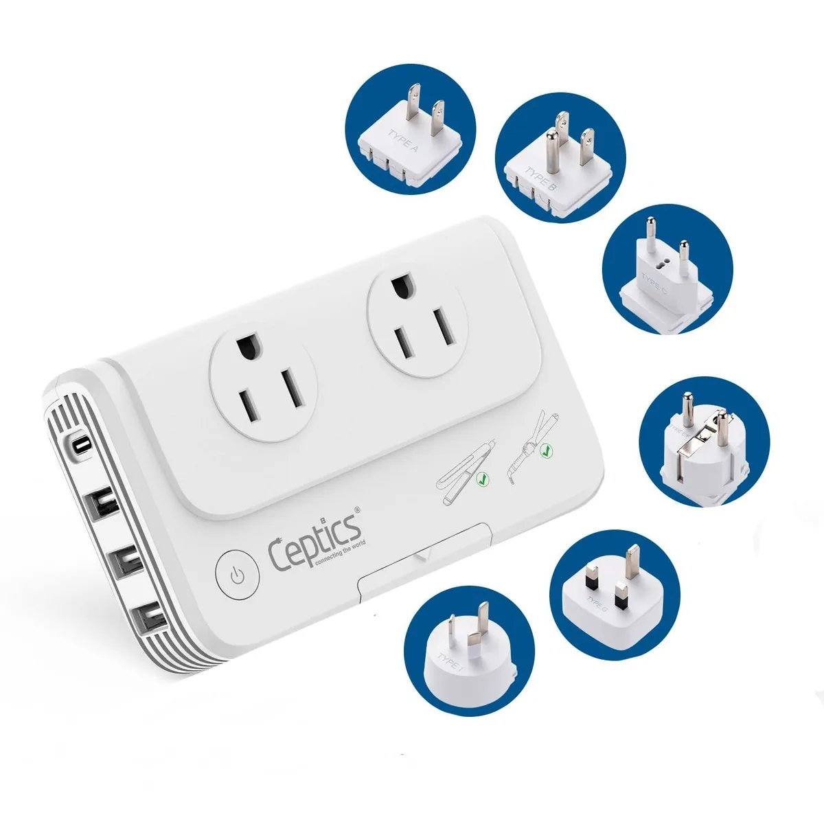 Ceptics Ceptics 200W Step-Down Converter 220V to 110V 4 USB PD 18W SWadApt 2 in 1 accessory — product photo