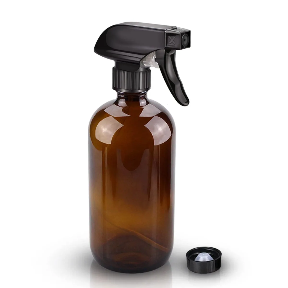 Amber glass spray bottle, 16 oz, adjustable nozzle, 5.3 inches tall