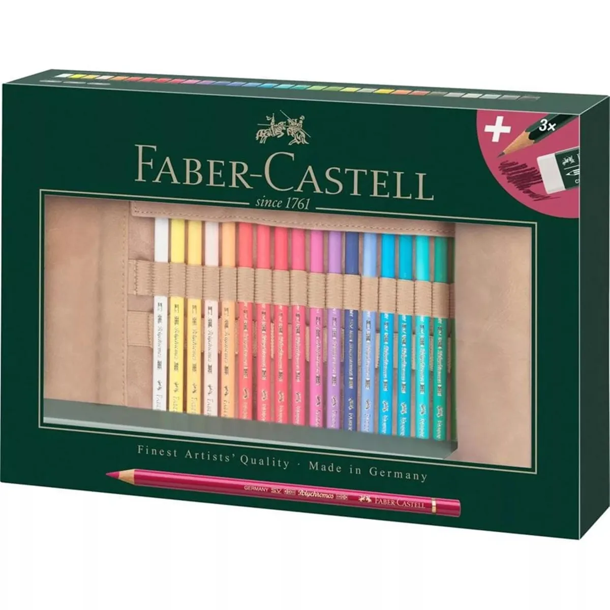 Faber-Castell Faber-Castell Polychromos 30 coloured pencils set with leather roll and 3 Castell 9000 pencils — product photo