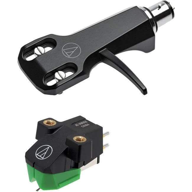 Audio-Technica AT-VM95E cartridge mounted on black AT-HS6BK headshell