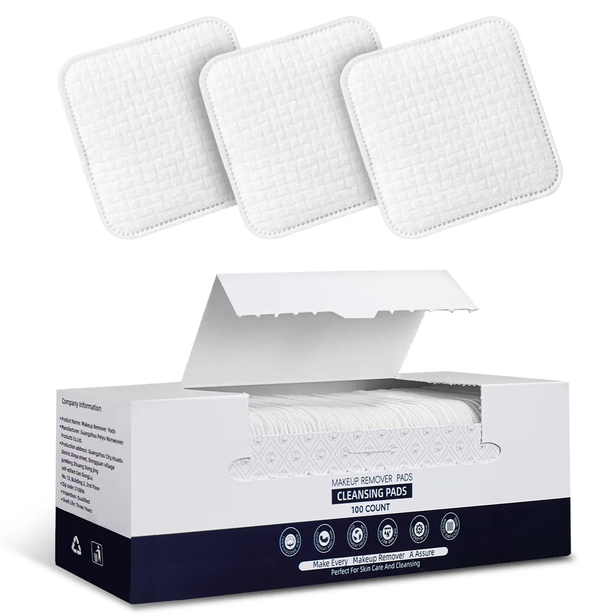 Pack of 100 white cotton rounds with stitched edges