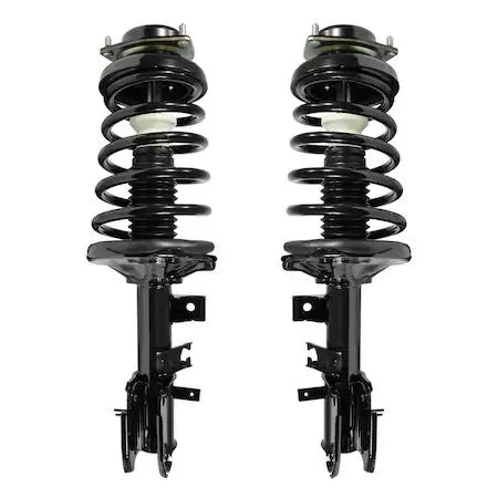 Unity front complete strut assembly kit, pair of silver steel struts with coil springs and top mounts