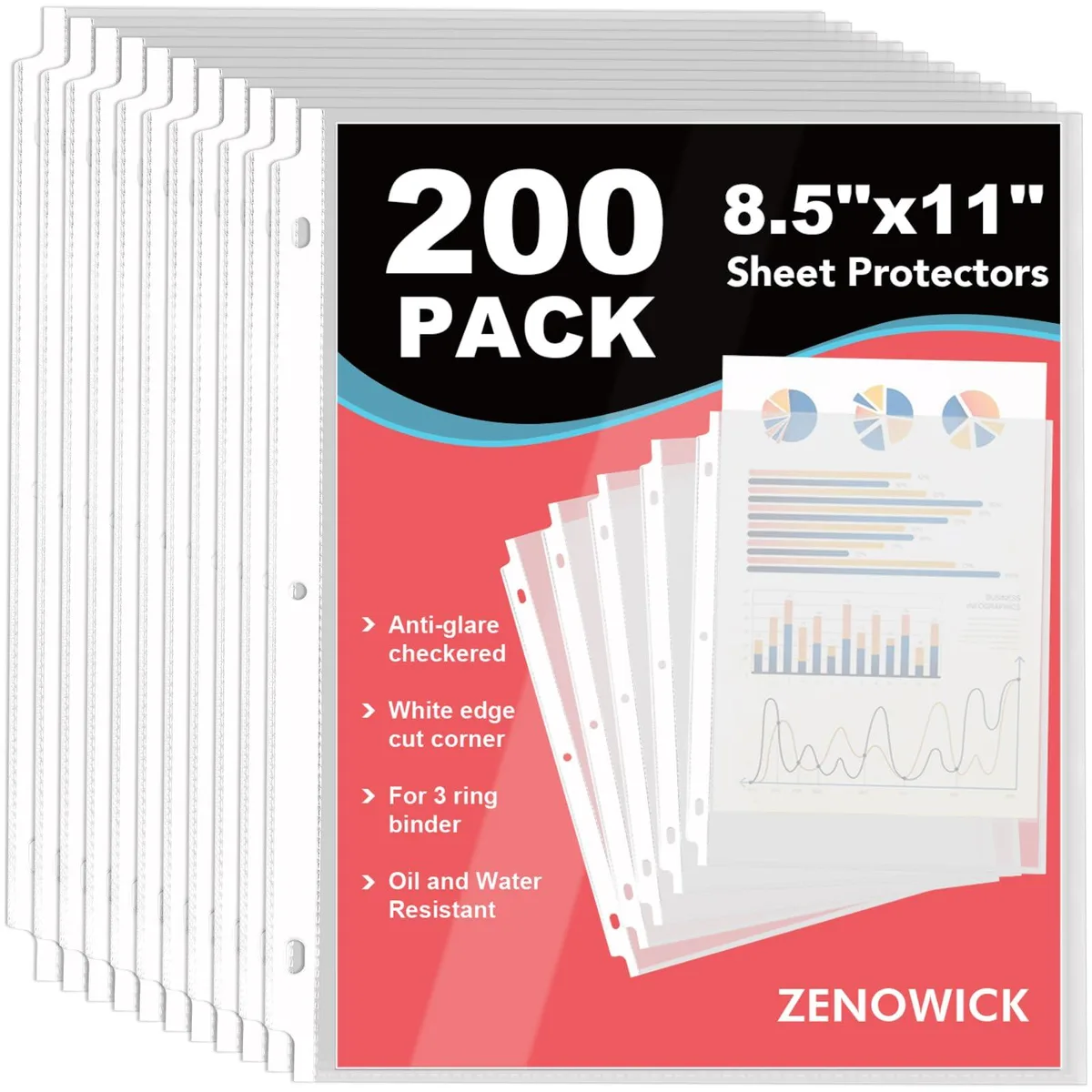  ZENOWICK HYD-160PC 200 Pack Clear Sheet Protectors 8.5 x 11 Paper — product photo