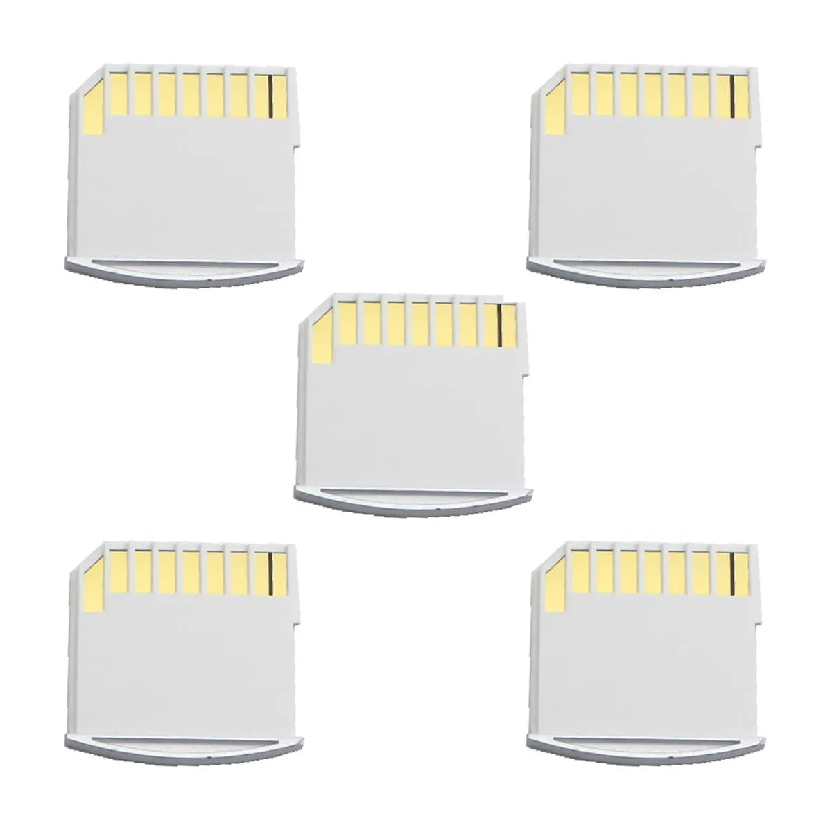 Five white microSD-to-SD adapters, short 20 mm bodies