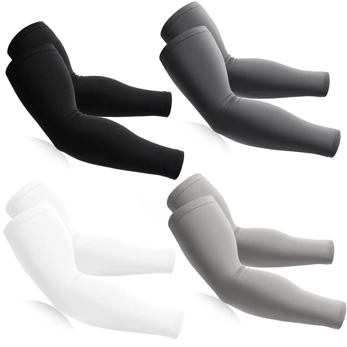  BHYTAKI Cooling Arm Sleeves UPF50 UV Sun Protection Compress 4 Pack Black Dark Gray Light Gray White — product photo