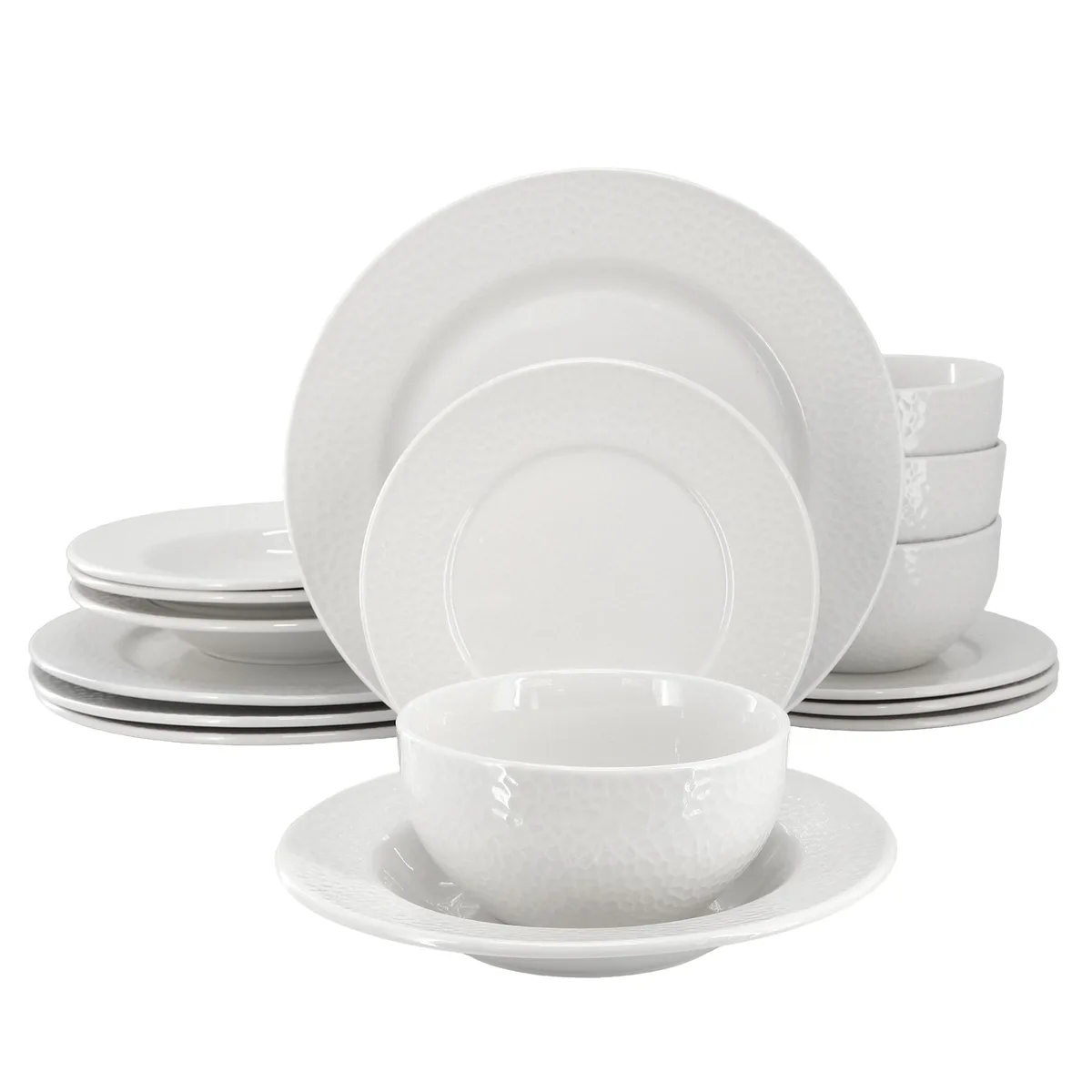 Elama Elama Soyer 16 Piece Textured Porcelain Dinnerware Set White — product photo