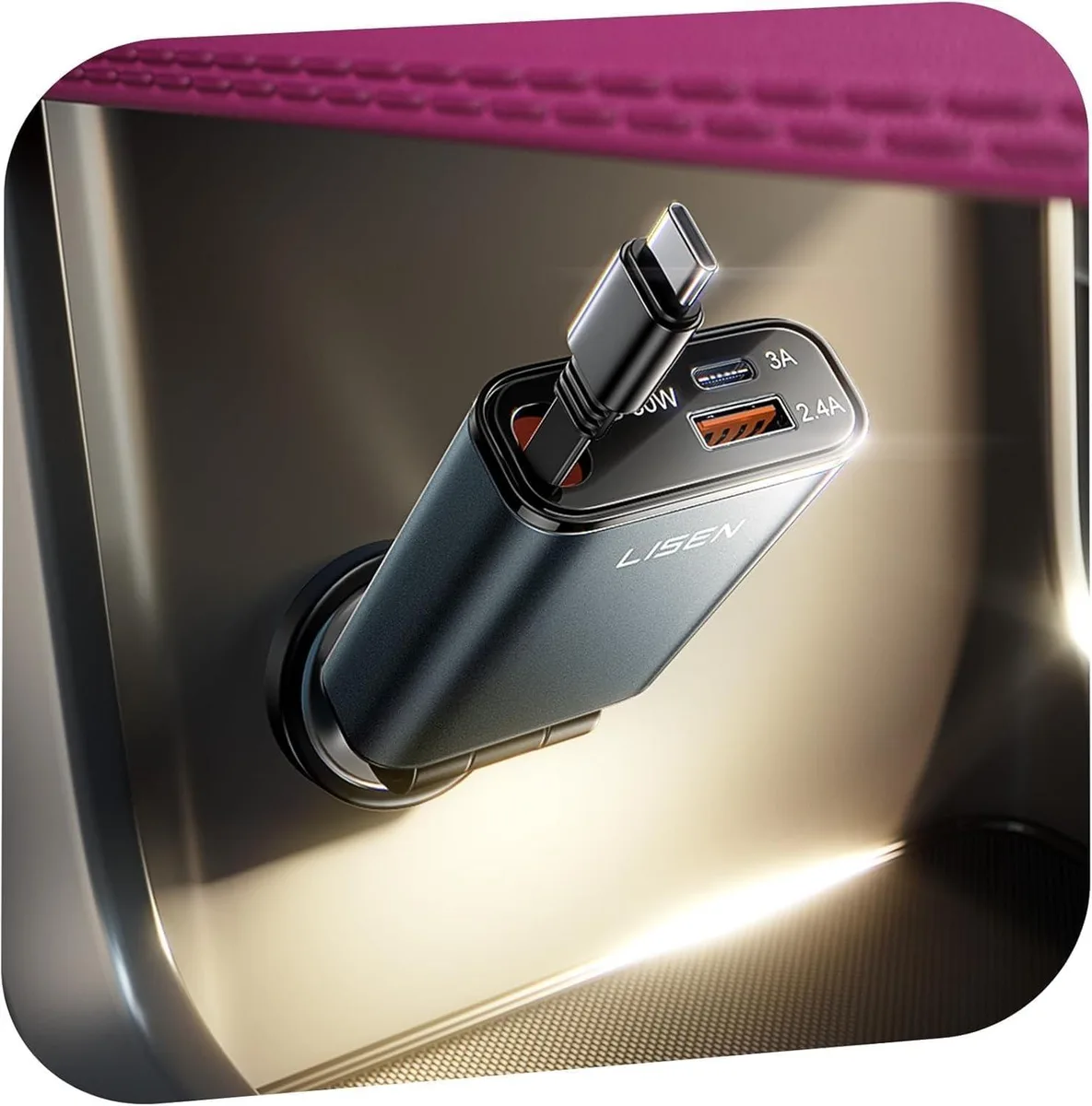 Hamzan Hamzan Retractable Car Charger USB-C 72W 45W PD 31.5in — product photo