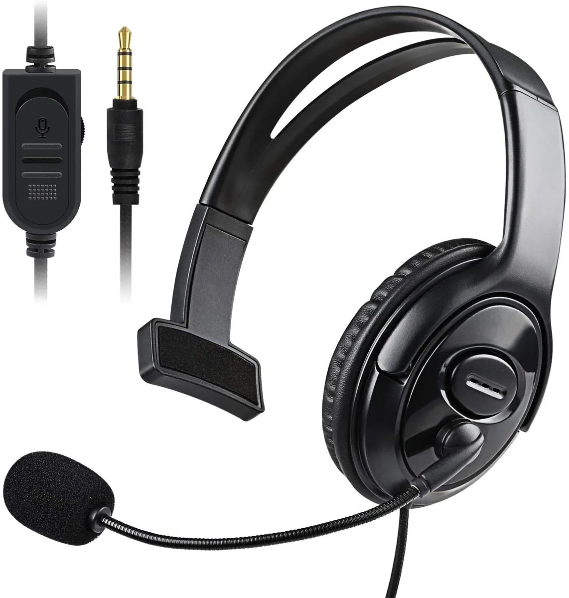Ackmioxy Ackmioxy Single Ear Headset 3.5mm Black 40mm 105dB 270° Mic 5.9ft Braided — product photo