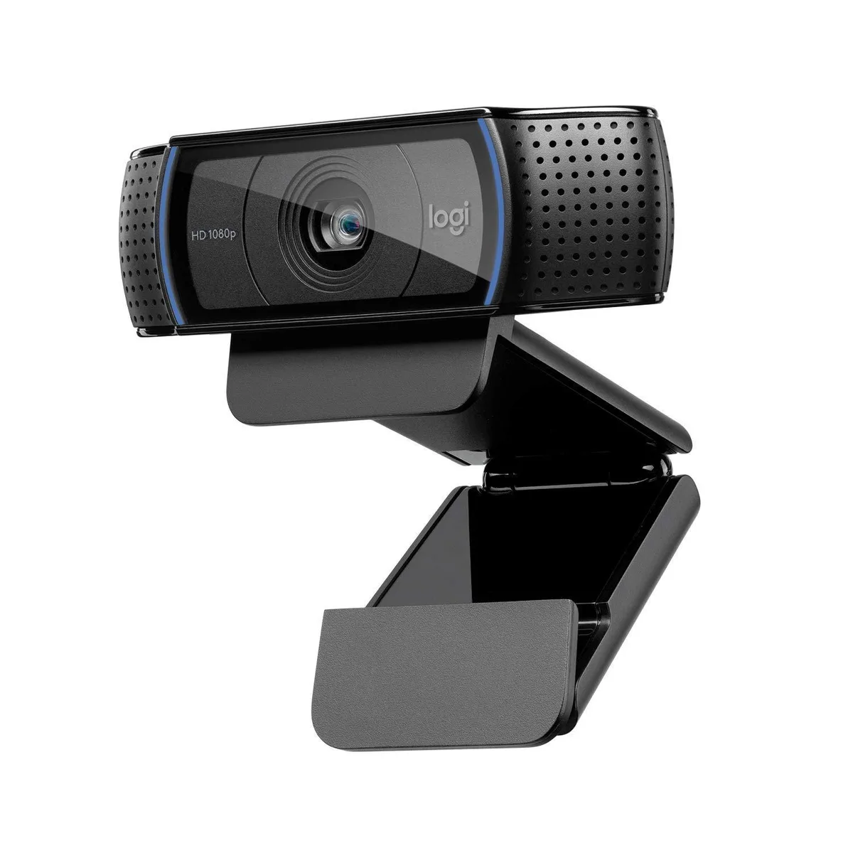Black rectangular webcam with front lens and clip mount