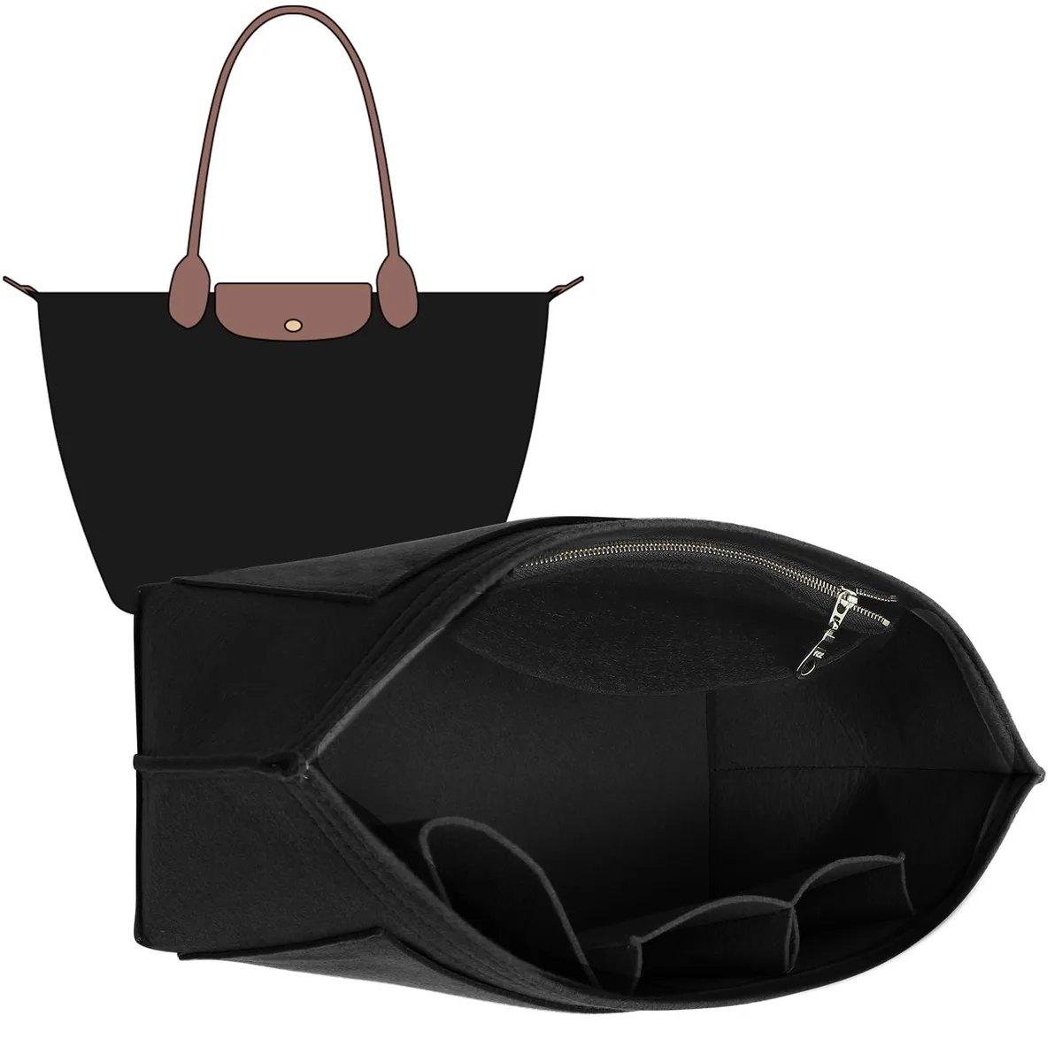  Doxo Felt Tote Bag Insert for Le Pliage Large (Black) — product photo