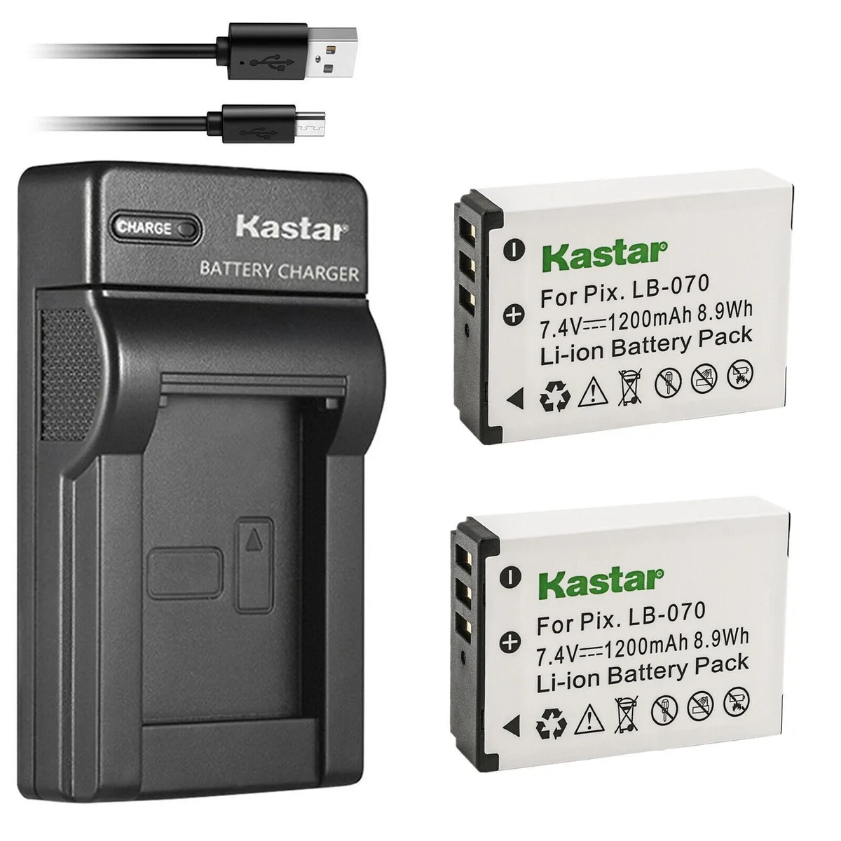 Kastar Kastar LB-070 2-pack battery + slim USB charger — product photo