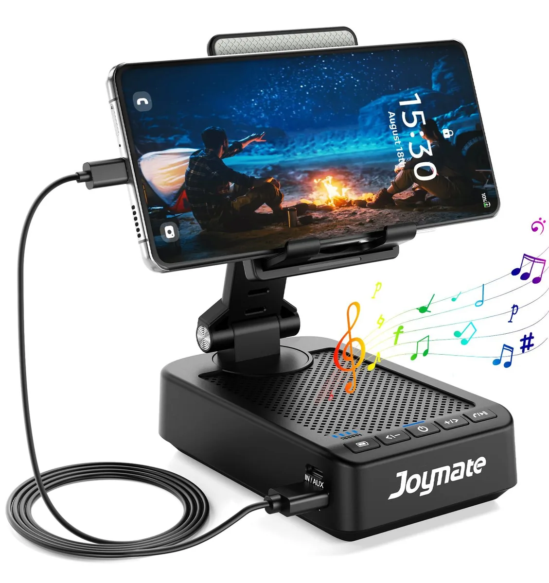 Black tower phone mount with Bluetooth 5.3 speaker and 5000mAh battery
